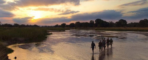 Crossing the Mupamadze River on a walking safari