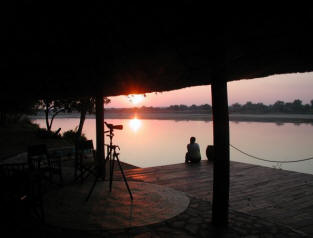 Deck at Nkwali Camp at sunset